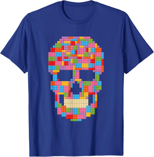 Skull Block Builder Bricks Halloween Skeleton Master Builder T-Shirt - T-Shirt | Royal