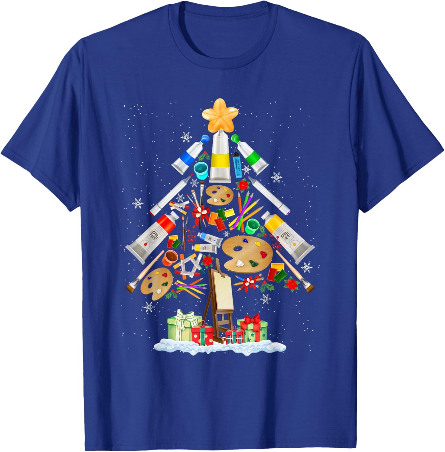 Art Christmas Tree Merry Christmas Artist Art Teacher T-Shirt - T-Shirt | Royal