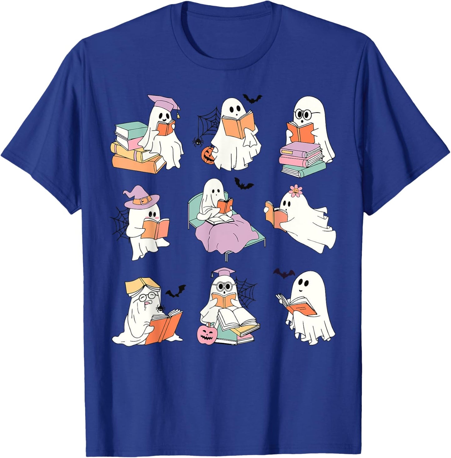 Funny Ghost Book Reading Halloween Books Lover Teacher Kids T-Shirt - T-Shirt | Royal