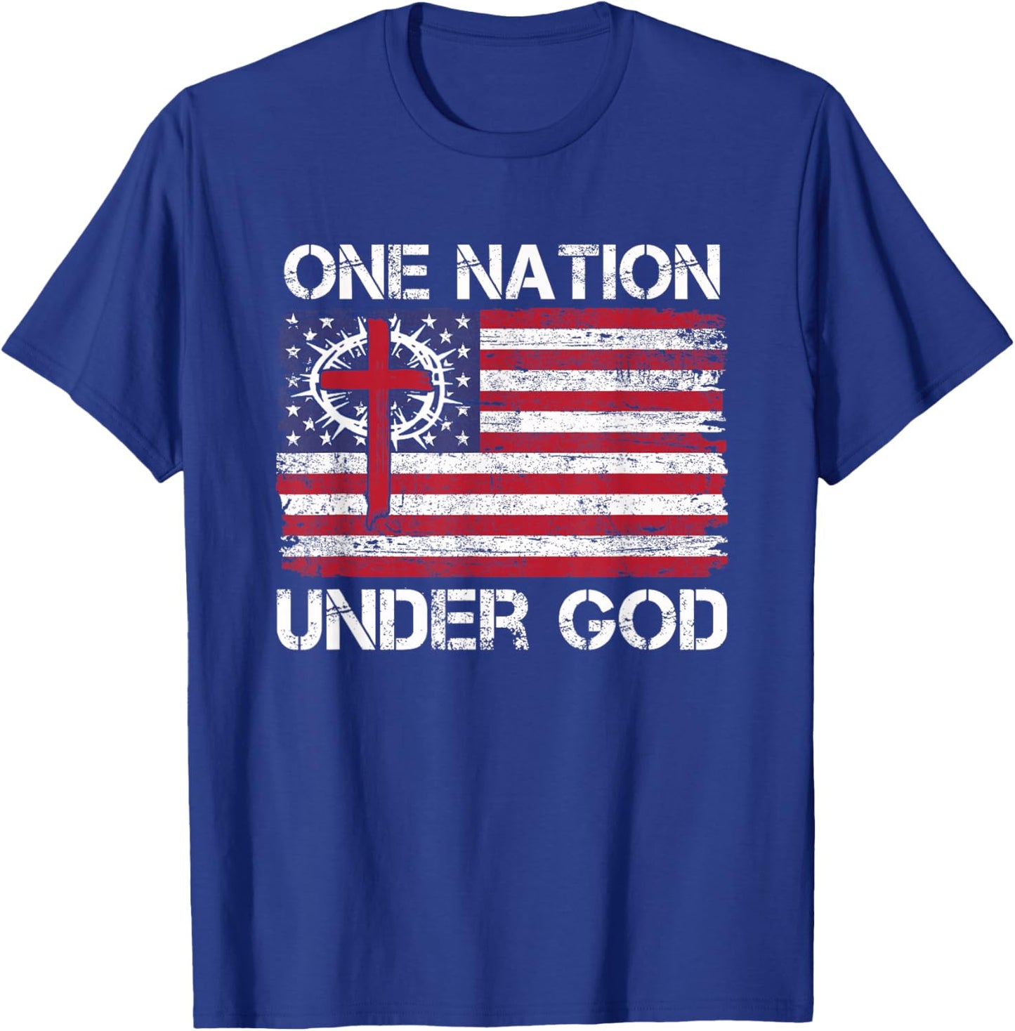 One Nation Under God Jesus USA Flag Christian 4th of July T-Shirt - T-Shirt | Royal
