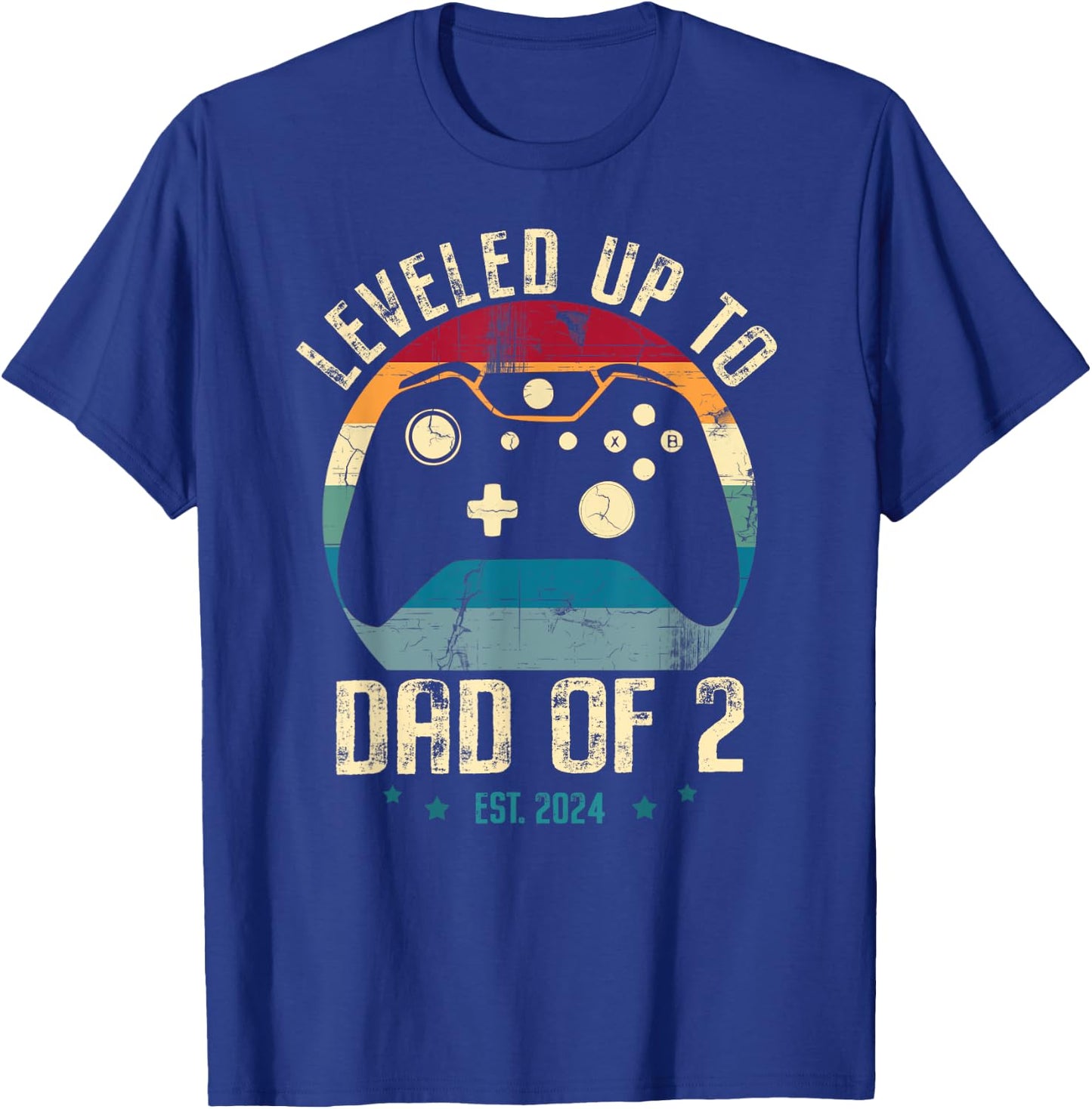 I Leveled Up To Dad Of 2 Daddy Again 2024 Gamer Fathers Day T-Shirt - T-Shirt | Royal
