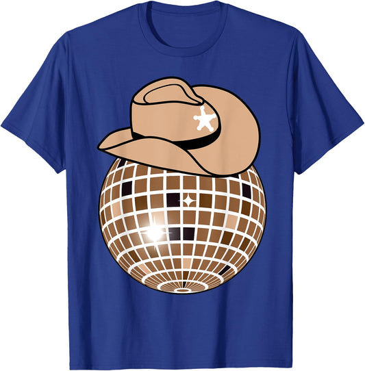 Cowboy Hat Disco Ball Light Brown Cowgirl T-Shirt - T-Shirt | Royal