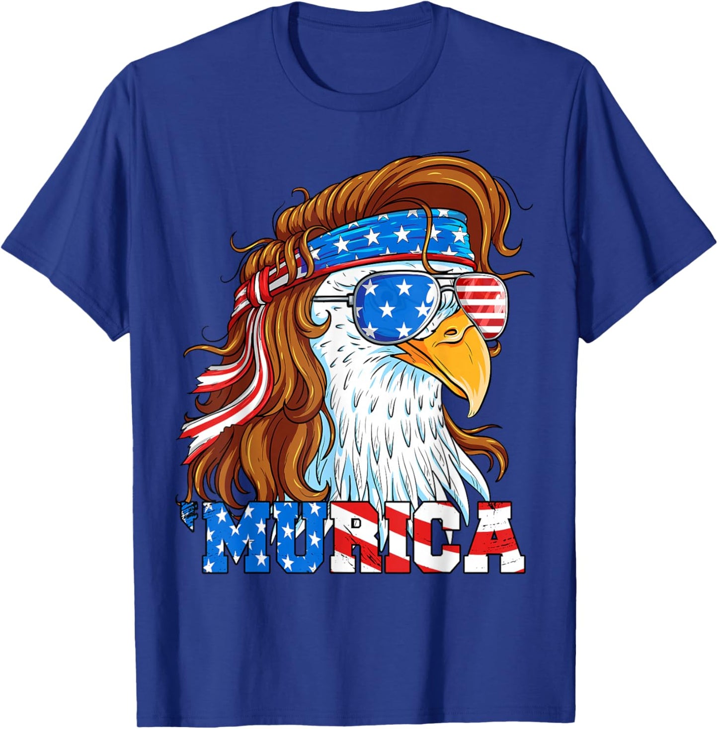 Murica Eagle 4th of July Mullet American Flag USA Patriotic T-Shirt - T-Shirt | Royal