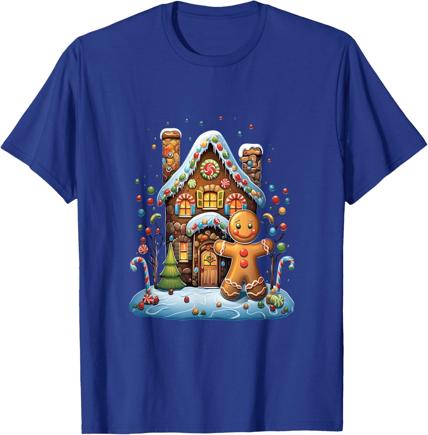 Christmas Gingerbread House Candy Cane X-Mas Pajamas Party T-Shirt - T-Shirt | Royal