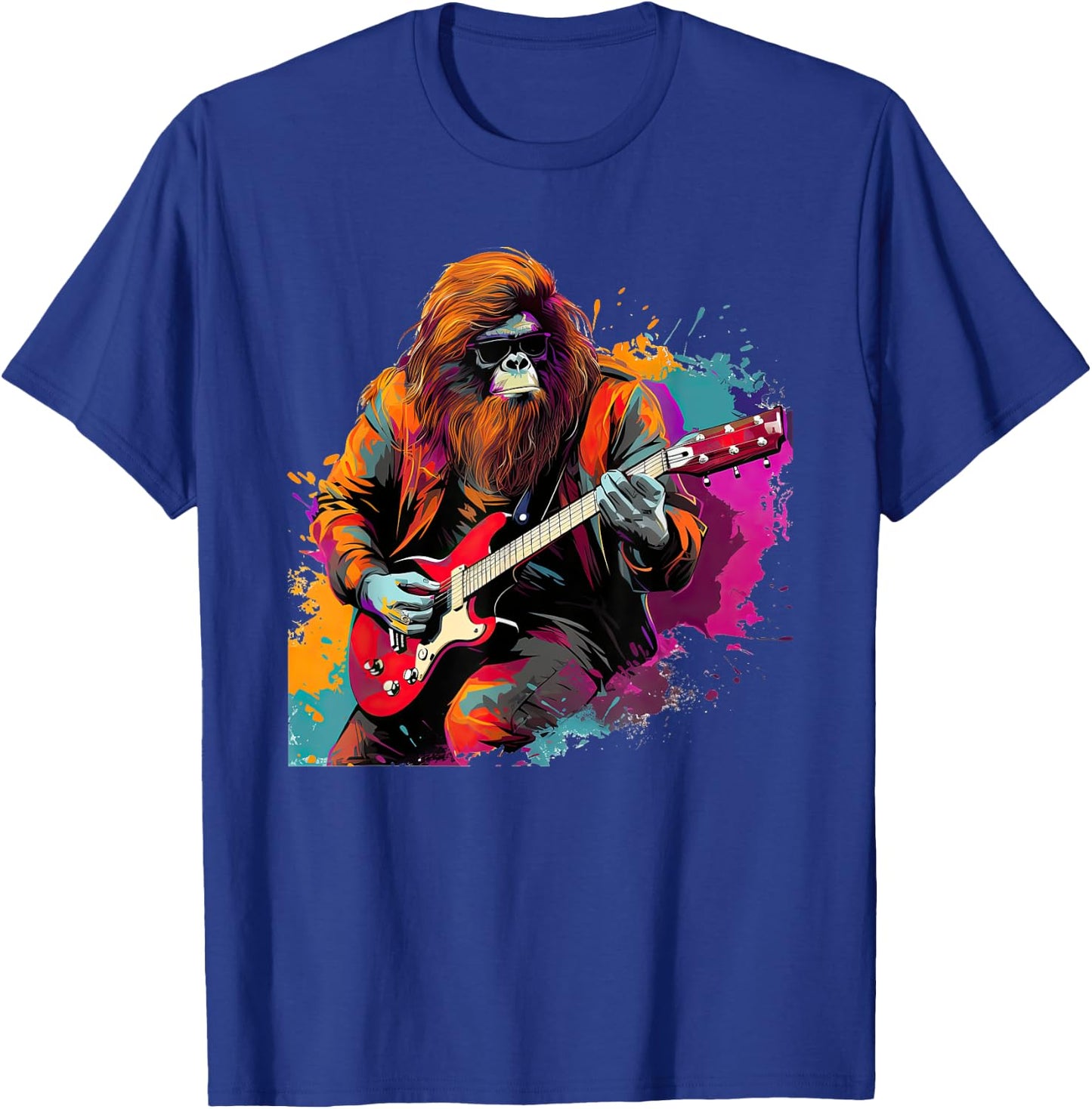 Bigfoot Guitarist Sasquatch Musician Colorful Rock Star T-Shirt - T-Shirt | Royal