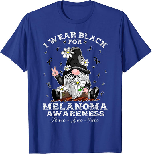 I Wear Black For Melanoma Awareness Warrior Survivor Gnome T-Shirt - T-Shirt | Royal