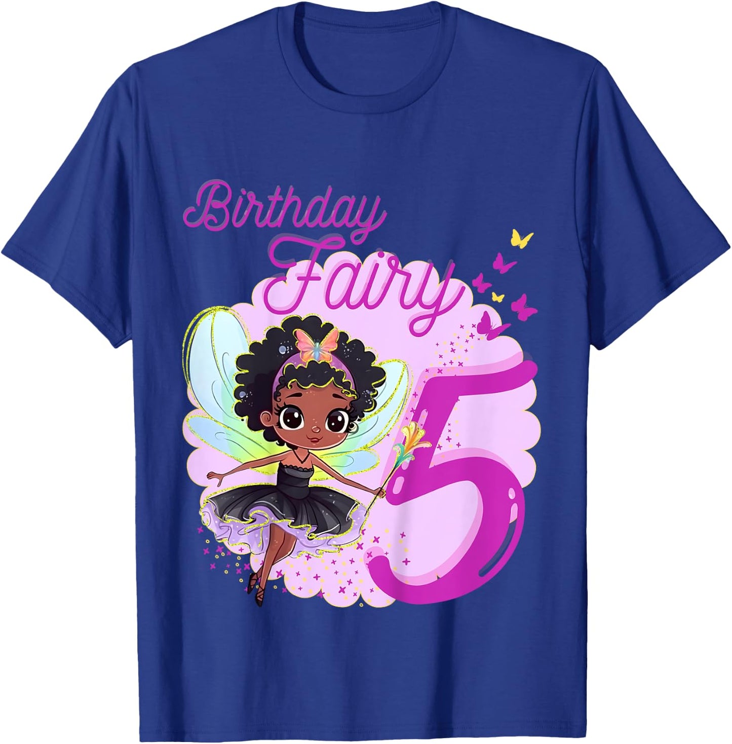 Magical Black Fairy Party Theme 5th Birthday | 5 Years Old T-Shirt - T-Shirt | Royal