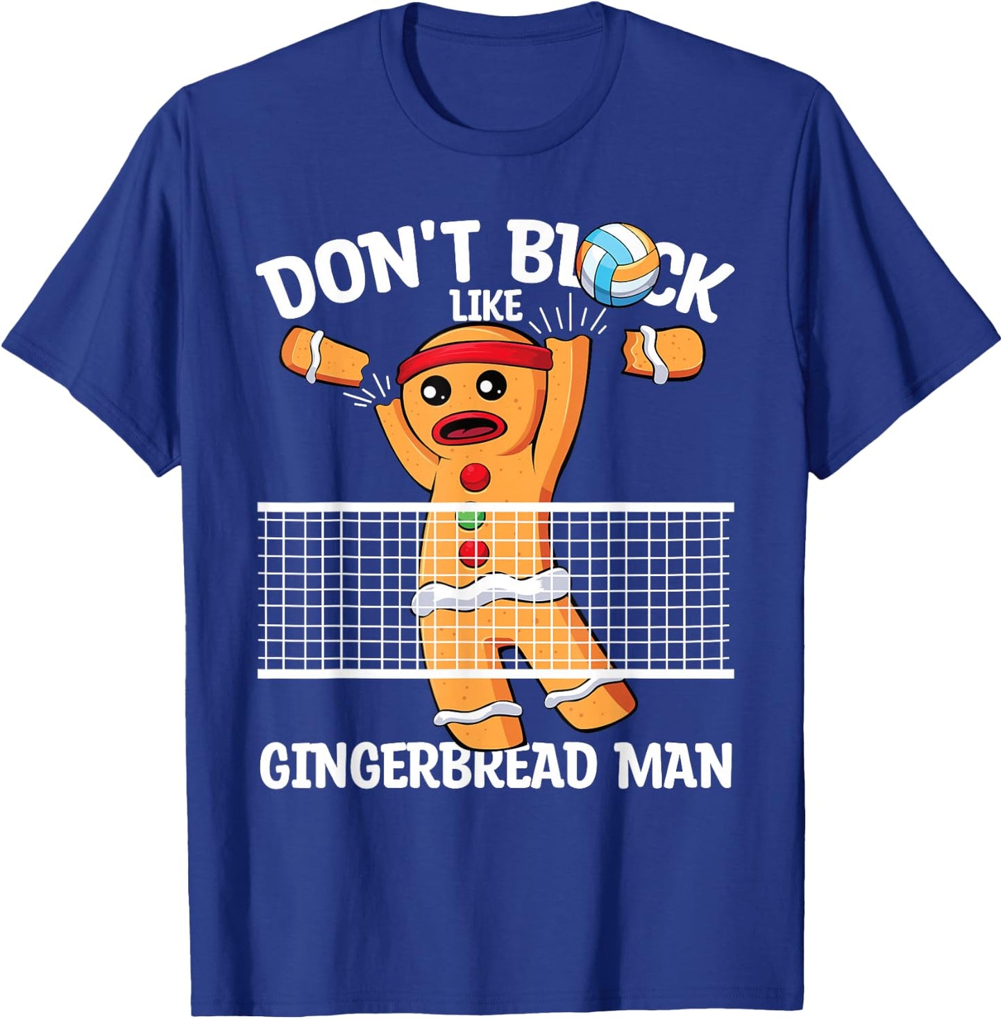 Volleyball Blocker Christmas Gingerbread Man Volleyball T-Shirt - T-Shirt | Royal