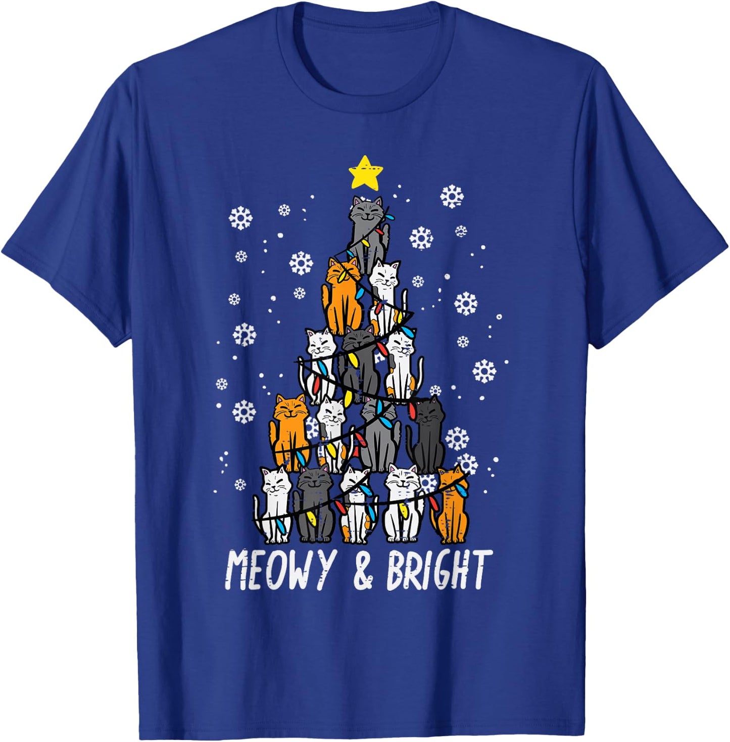 Cats Christmas Tree Meowy Bright Cute Xmas Girls Kids Women T-Shirt - T-Shirt | Royal