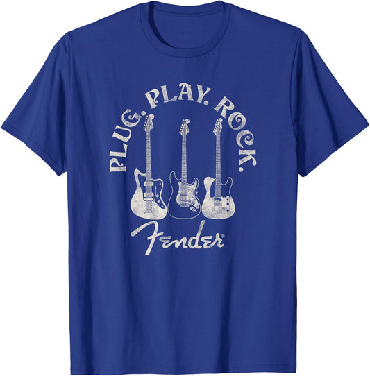 Fender Guitar Plug Play Rock Centered T-Shirt - T-Shirt | Royal