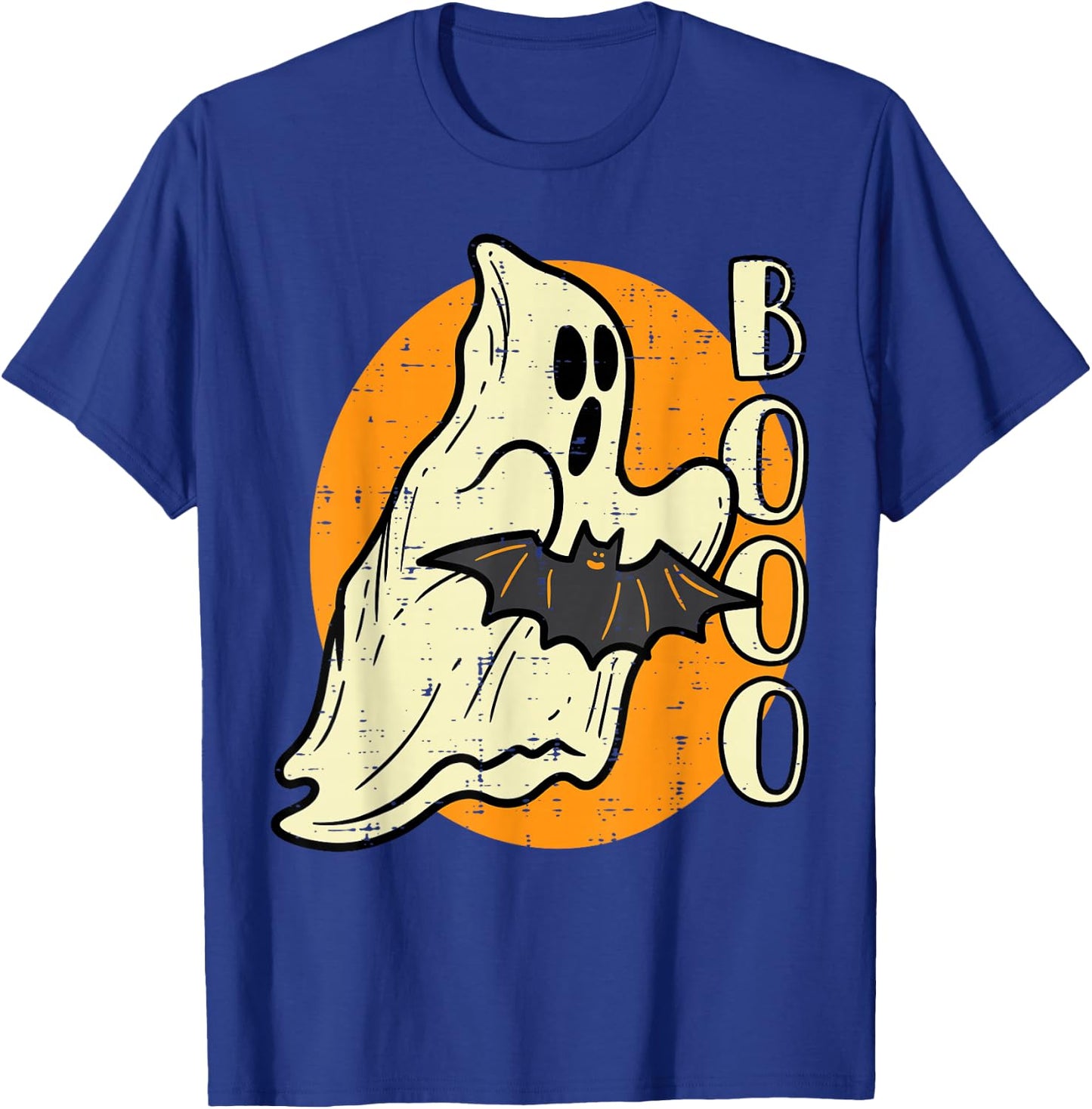 Boo Ghost Bat Retro Vintage Groovy Halloween Men Women Kids T-Shirt - T-Shirt | Royal