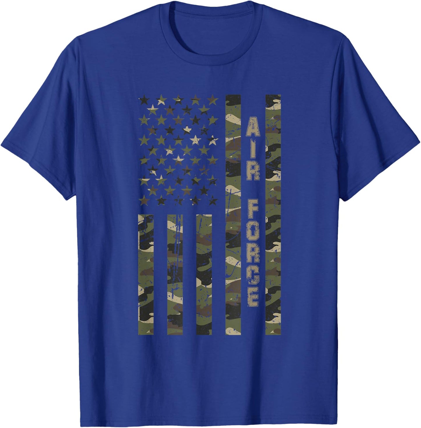 Air Force United States Distressed Camo w US Flag T-Shirt - T-Shirt | Royal