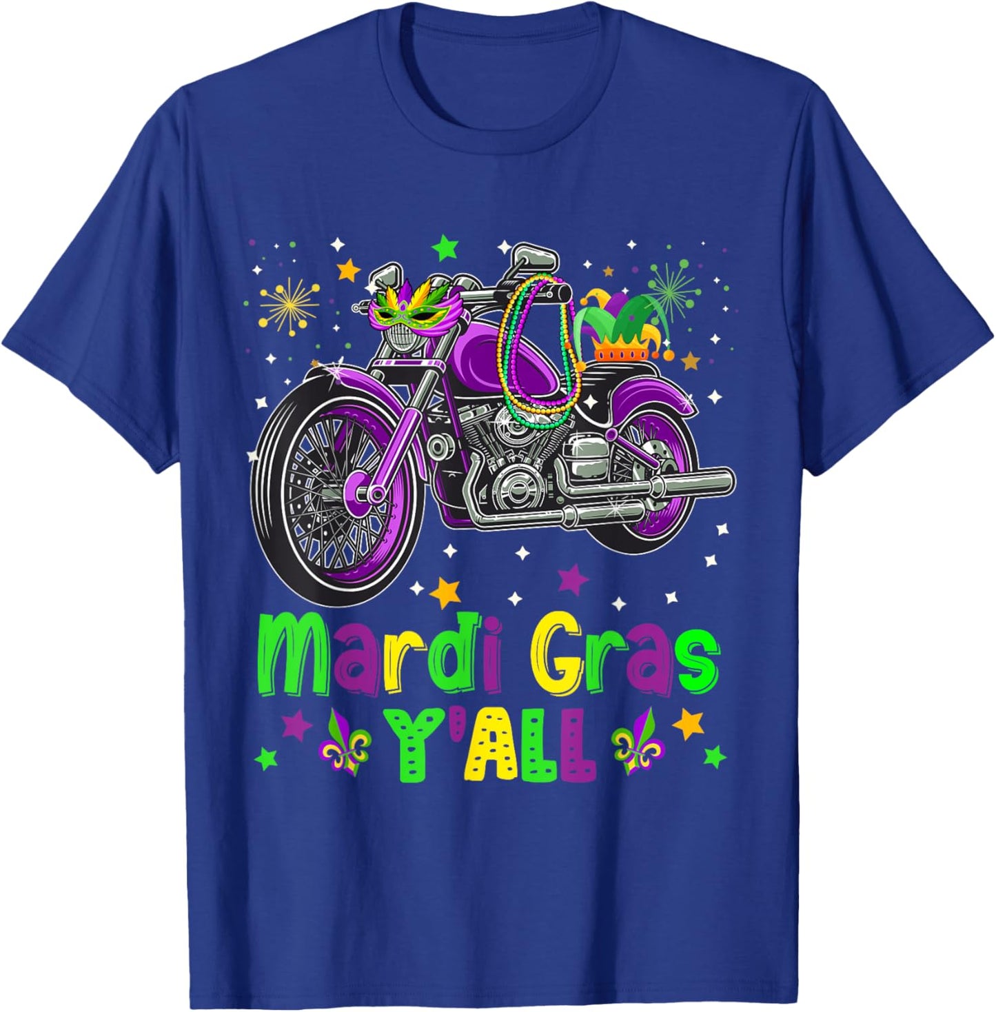 It's Mardi Gras Y'all Funny Motorcycle Masked Jester Hat T-Shirt - T-Shirt | Royal