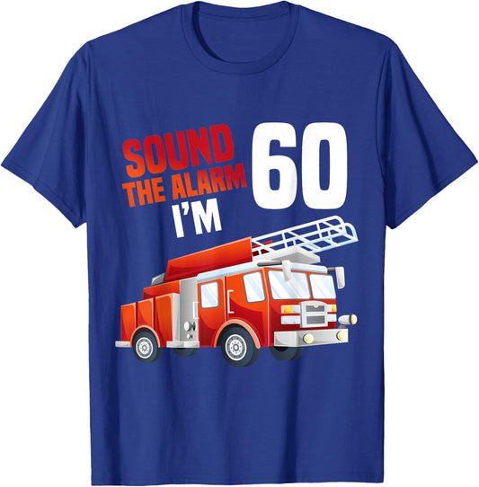 Fire Truck 60th Birthday Firefighter Theme 60 Year Old T-Shirt - T-Shirt | Royal