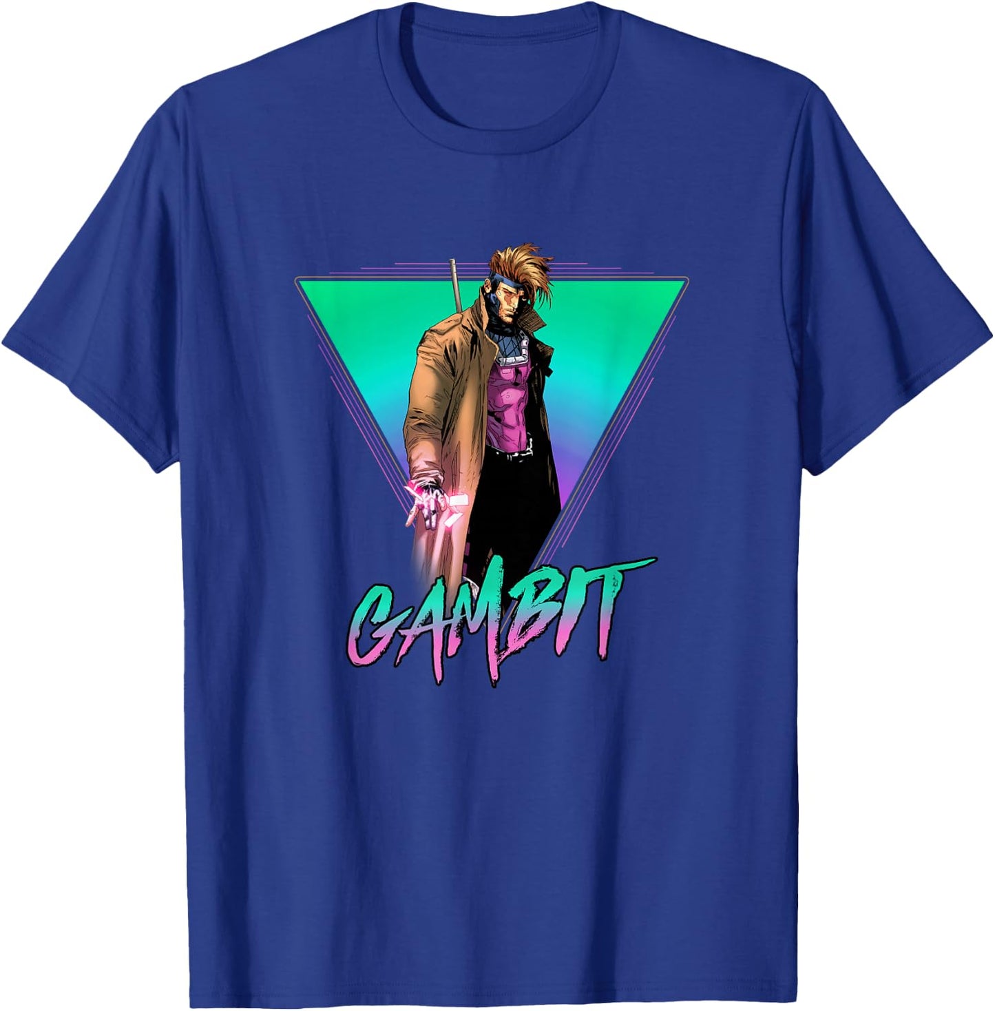 Marvel X-Men Gambit Epic Neon 80's Style Retro Portrait T-Shirt - T-Shirt | Royal