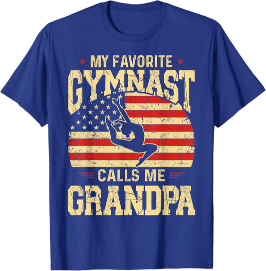 My Favorite Gymnast Calls Me Grandpa Funny Fathers Day T-Shirt - T-Shirt | Royal