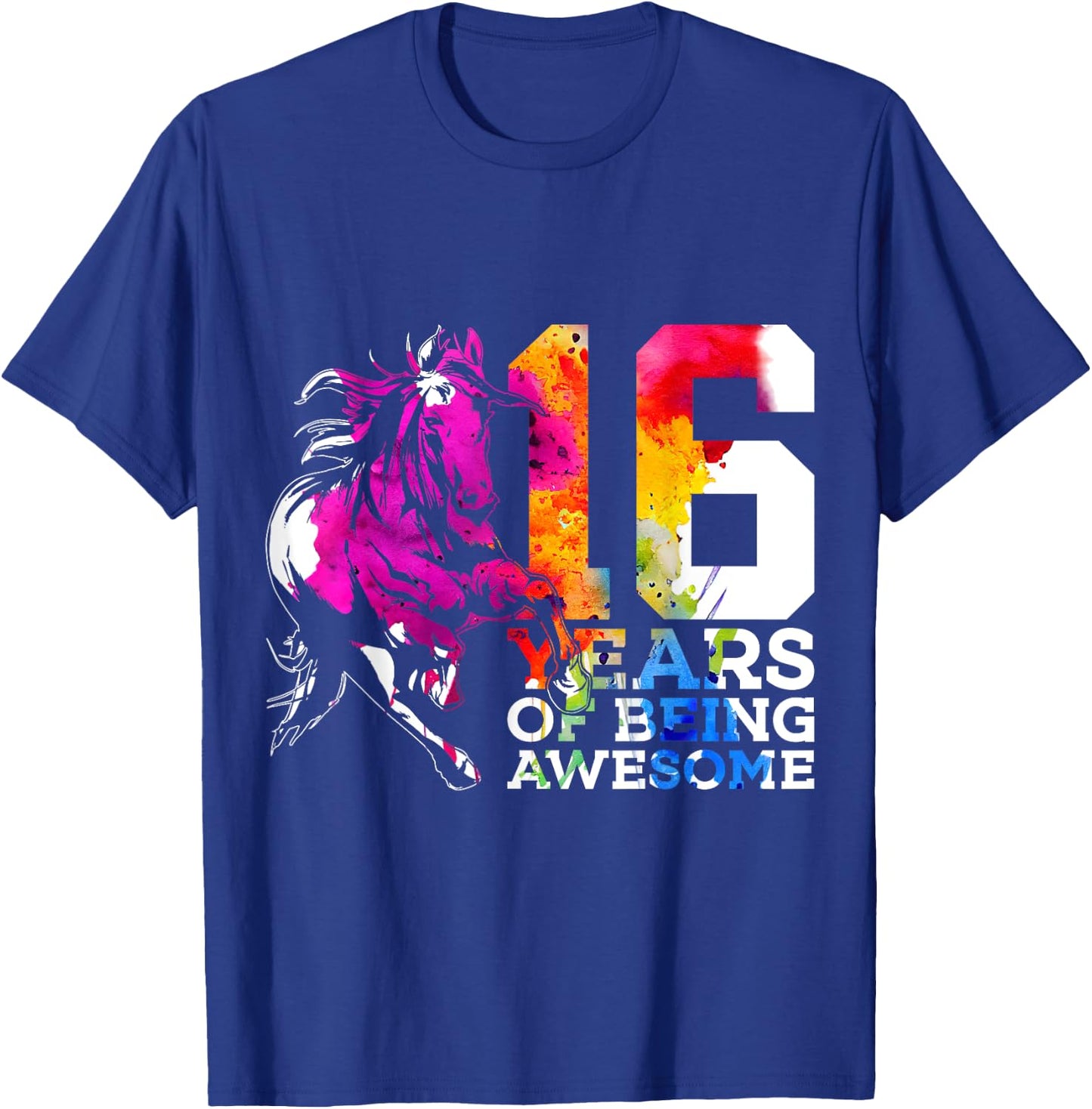 Horse 16 Years of Being Awesome Riding 16th Birthday T-Shirt - T-Shirt | Royal