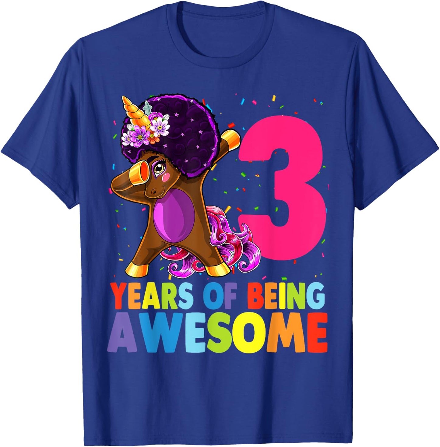 3rd Birthday Dabbing Unicorn Afro Party Gift 3 Years Old T-Shirt - T-Shirt | Royal