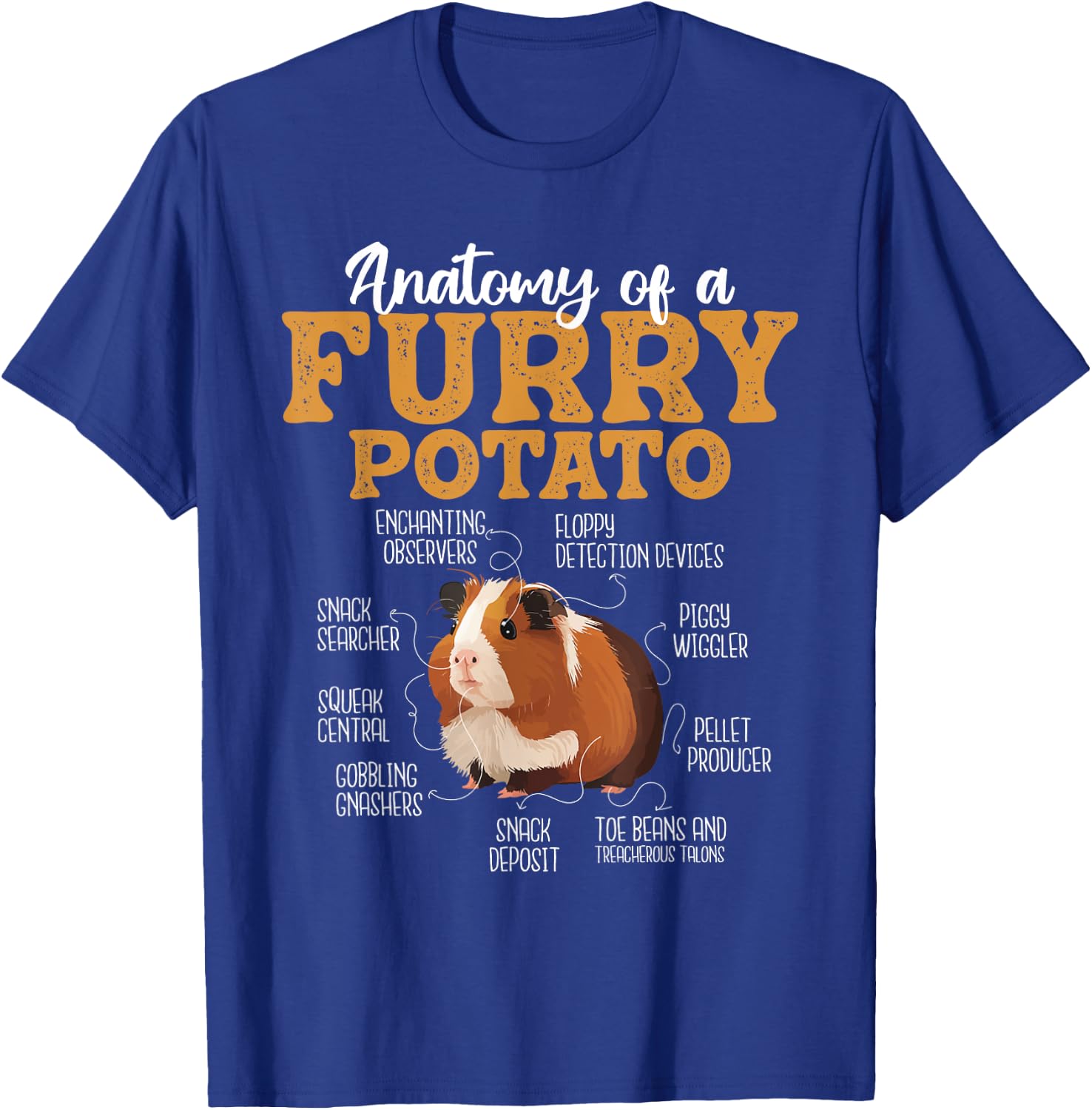 Funny Guinea Pig Shirts - Anatomy Of A Furry Potato - Guinea Pig Animal Rodent Lover - Women's Black Short Sleeve Classic Fit Cotton 60% Polyester 40% - Small T-Shirt - T-Shirt | Royal