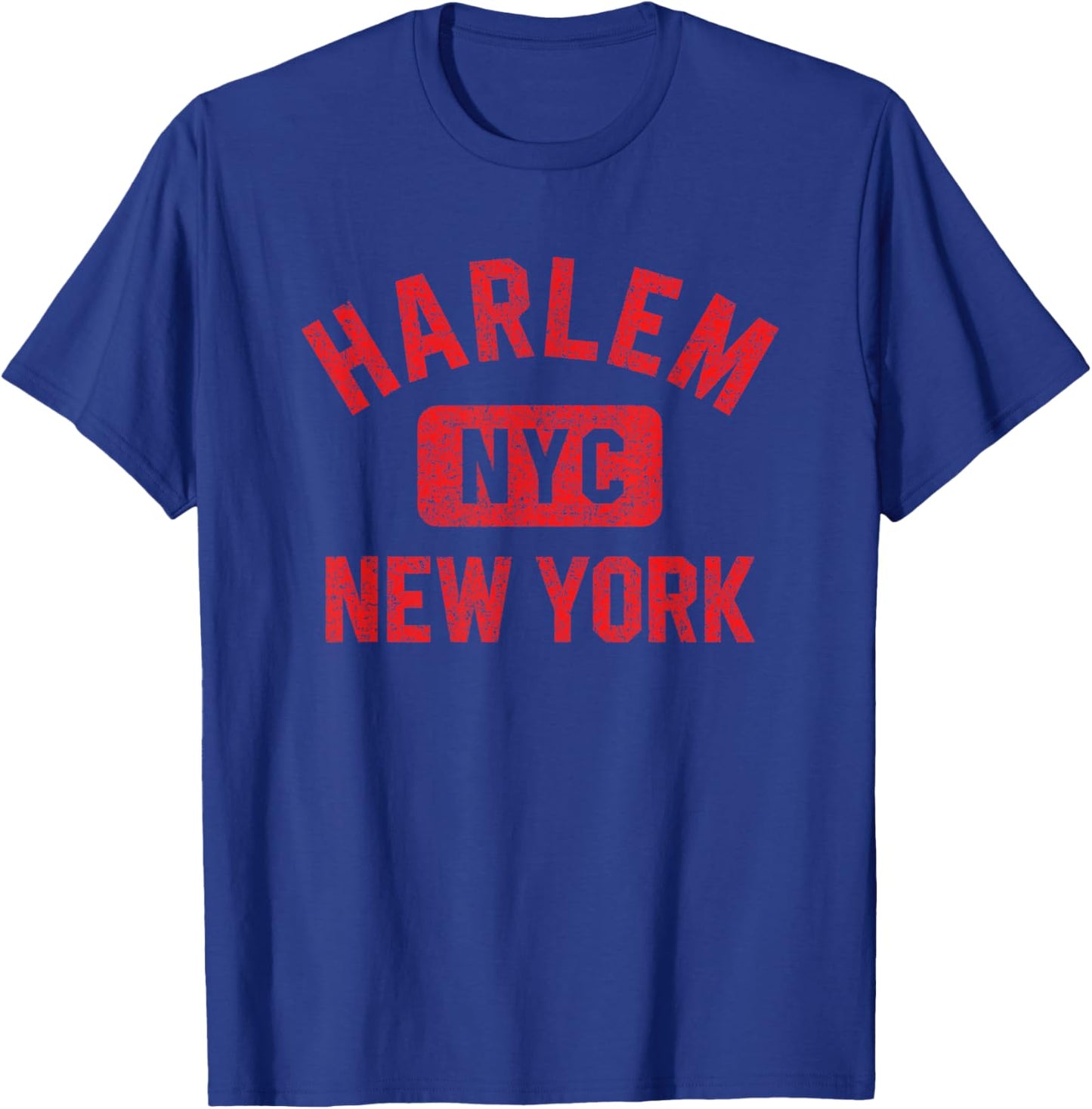 Harlem New York NYC Gym Style Distressed Red Print T-Shirt - T-Shirt | Royal
