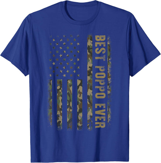 Best Poppo Ever Camouflage American Flag Father's Day T-Shirt - T-Shirt | Royal