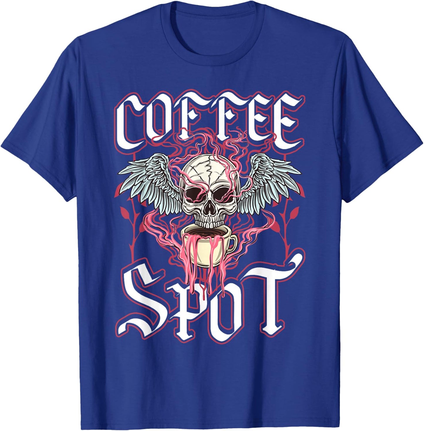 Coffee Spot, Winged Skull, Halloween Barista, Coffee Horror T-Shirt - T-Shirt | Royal