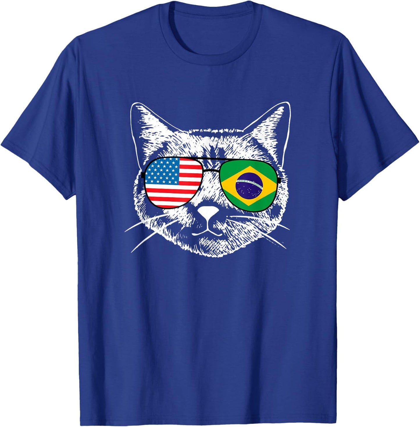 Half American And Brazilian America Brazil Flag Cat Funny Women Girls Kids T-Shirt - T-Shirt | Royal
