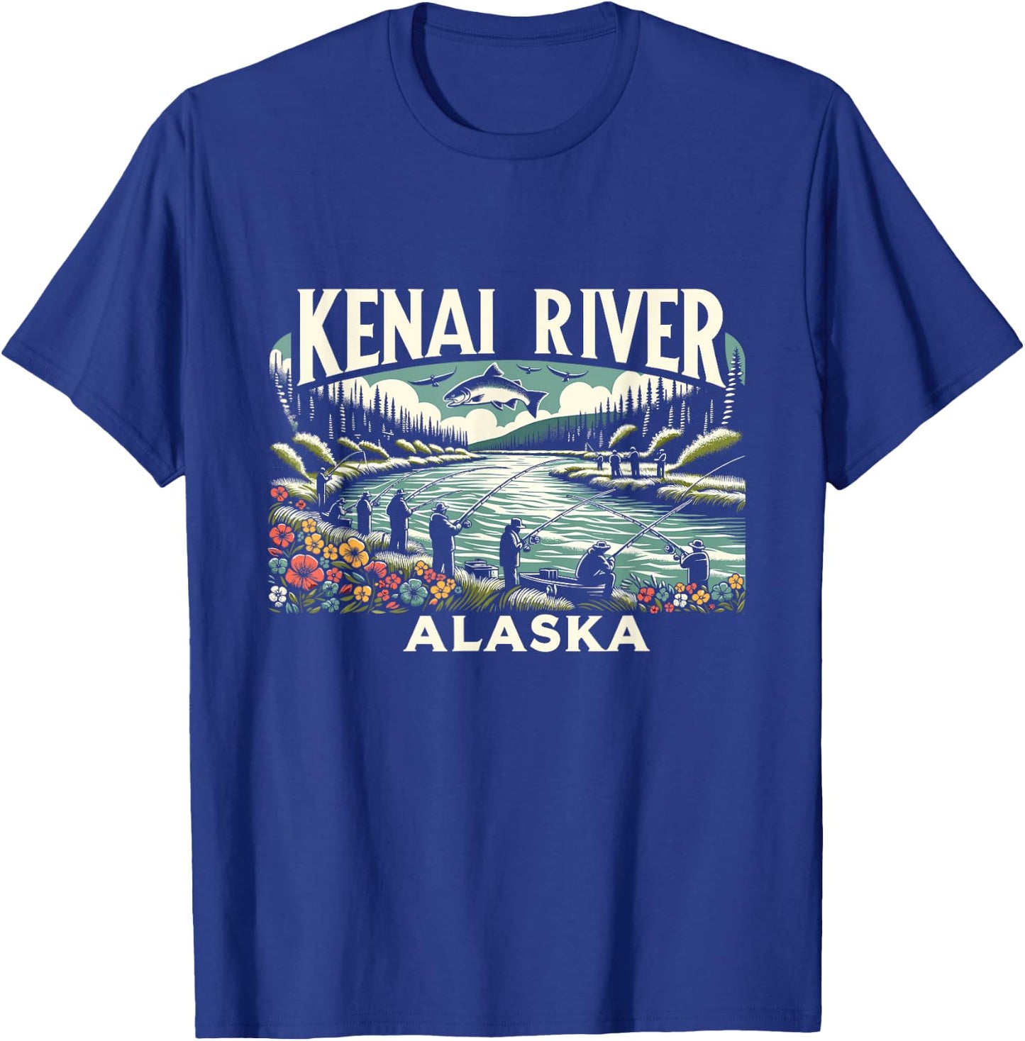 Kenai River Alaska AK Salmon Fishing Nature Lovers Retro T-Shirt - T-Shirt | Royal