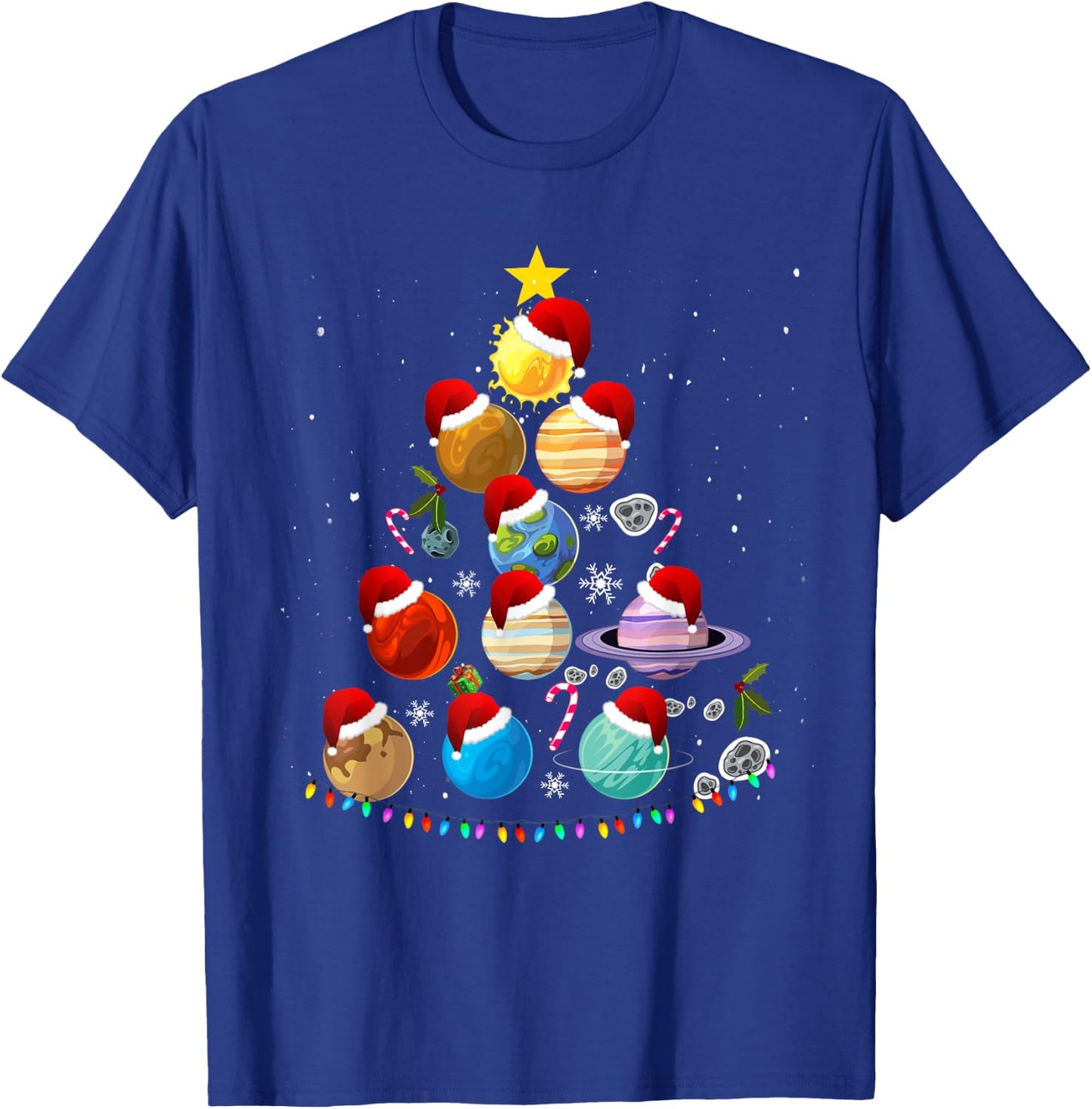 Funny Solar System Space Planets Tree Christmas Pajama Xmas T-Shirt - T-Shirt | Royal