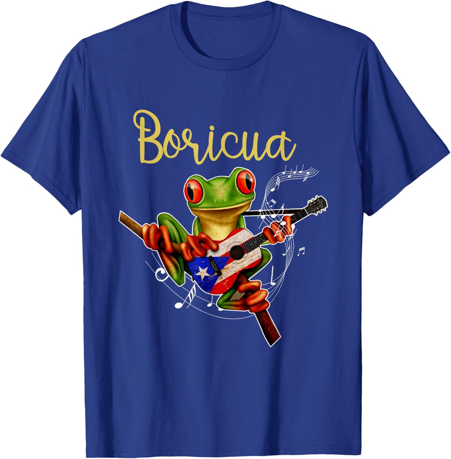Puerto Rico Coqui Frog Playing Guitar Puerto Rican Boricua T-Shirt - T-Shirt | Royal