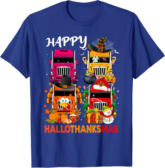 Witch Turkey Santa Trucks Truckers Happy HalloThanksMas Men T-Shirt - T-Shirt | Royal