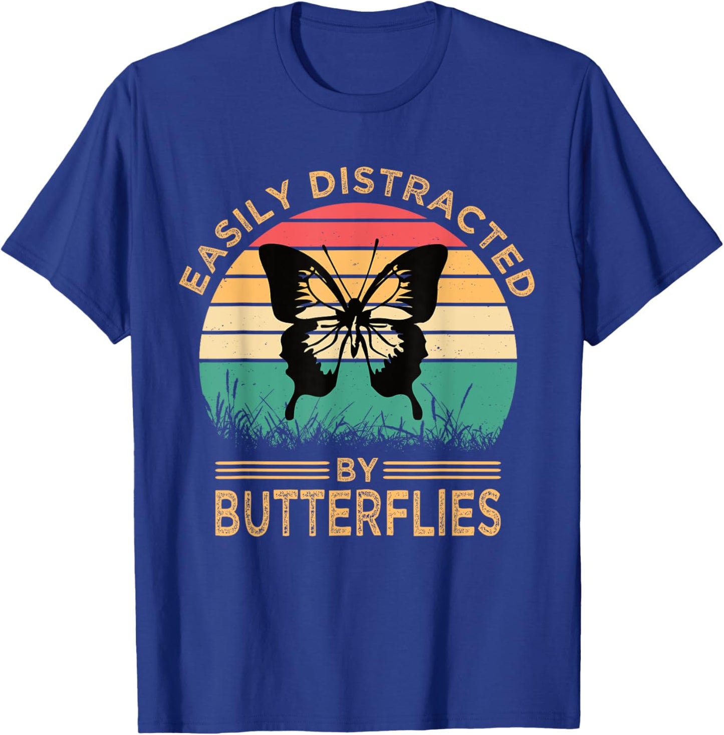 Easily Distracted By Butterflies Vintage Funny Butterfly T-Shirt - T-Shirt | Royal