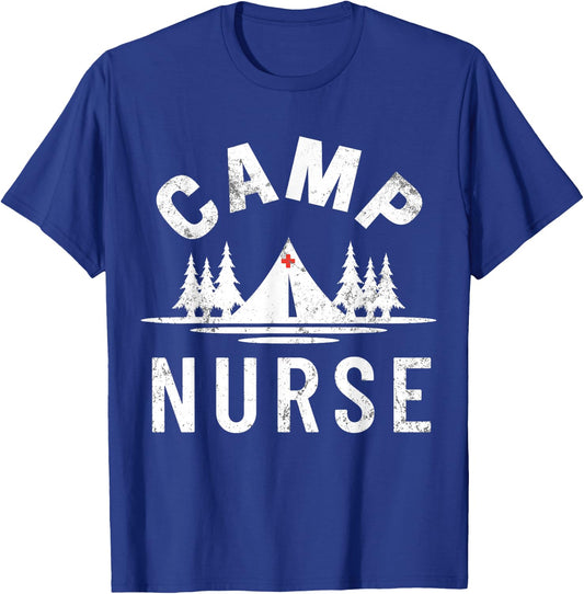 Vintage CAMP NURSE Outdoor Summer Camping T-Shirt - T-Shirt | Royal