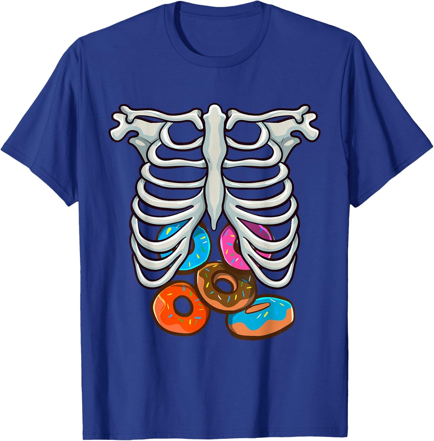 Skeleton Donuts Rib Cage Funny Halloween Costume Cosplay T-Shirt - T-Shirt | Royal