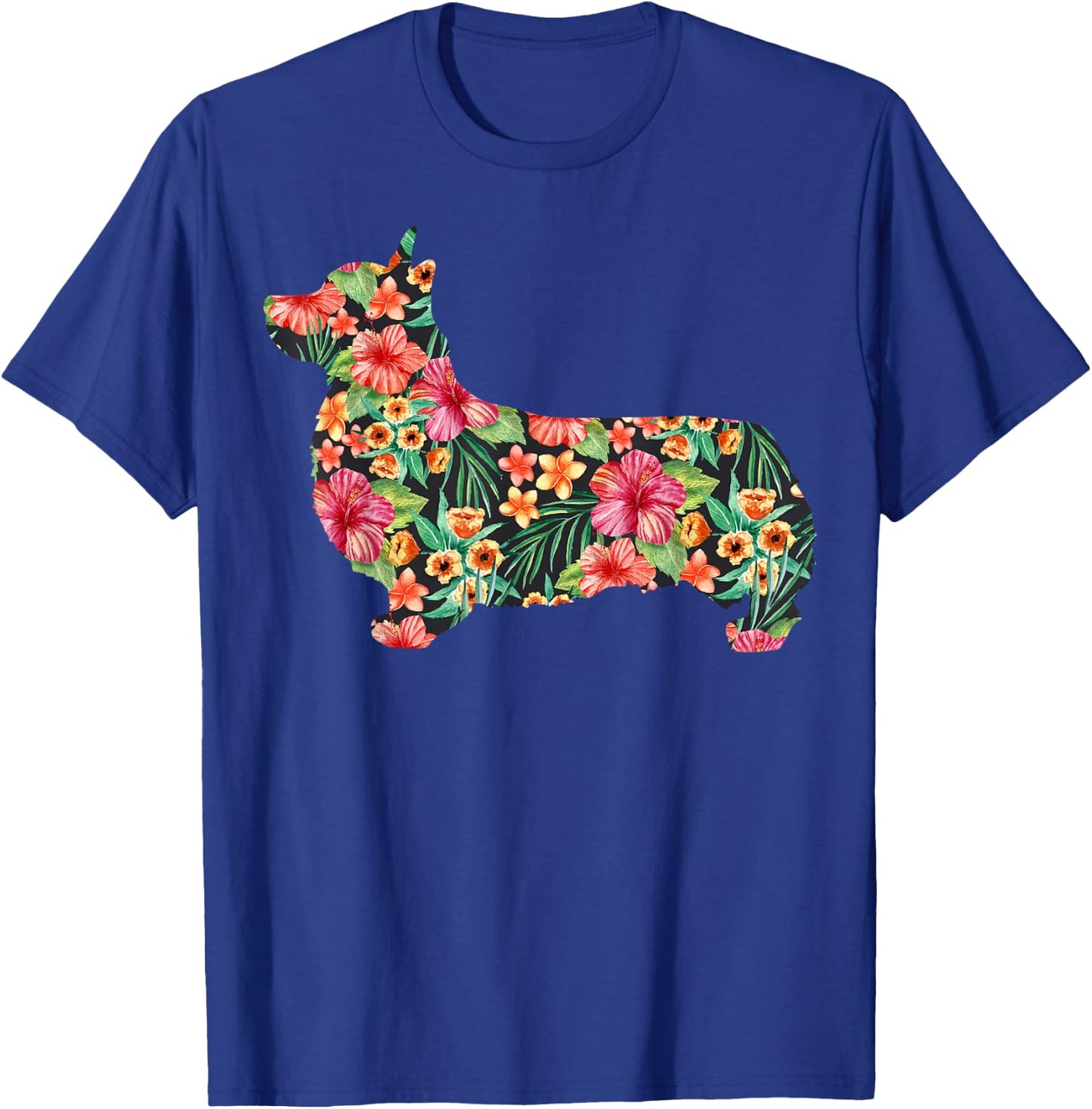 Corgi Flower Funny Dog Silhouette Floral Gifts Women Men T-Shirt - T-Shirt | Royal