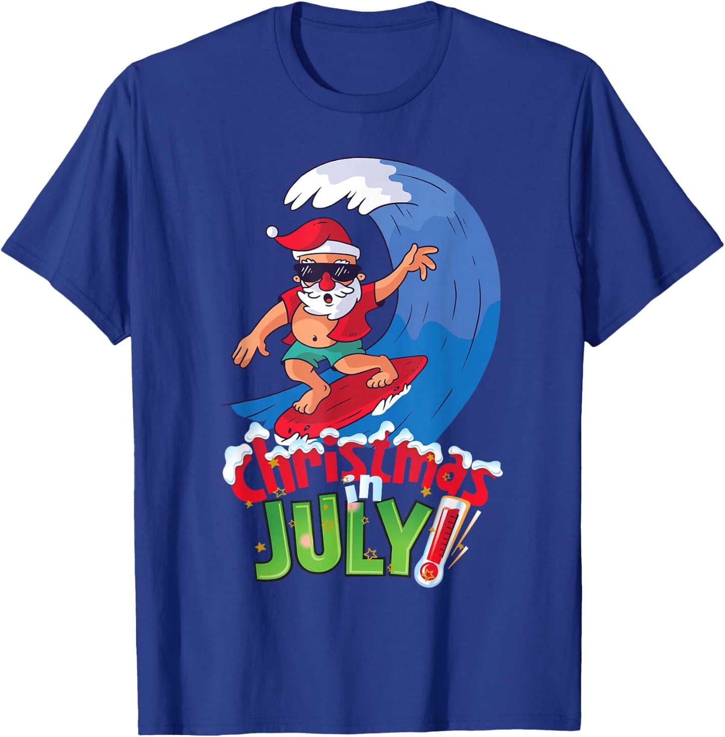 Funny Christmas in July Shirt Summer Santa Surfing Xmas T-Shirt - T-Shirt | Royal