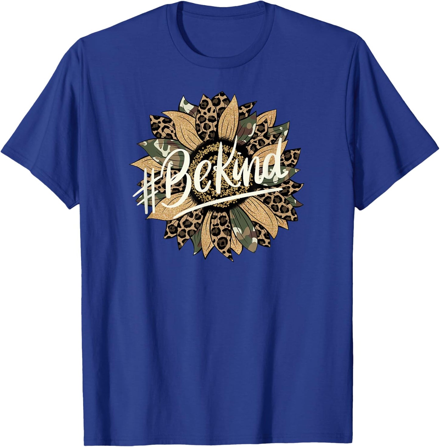 Camo and Leopard Print Sunflower Be Kind T-Shirt - T-Shirt | Royal