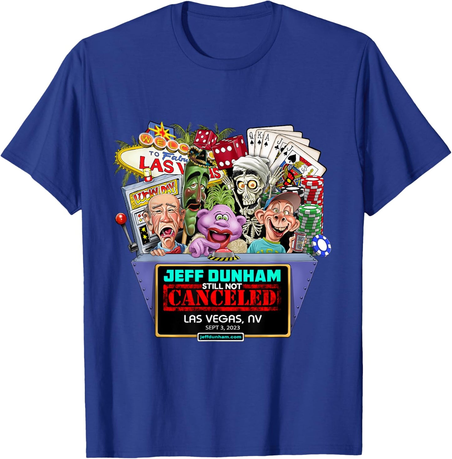 Jeff Dunham Las Vegas, NV (2023) T-Shirt - T-Shirt | Royal