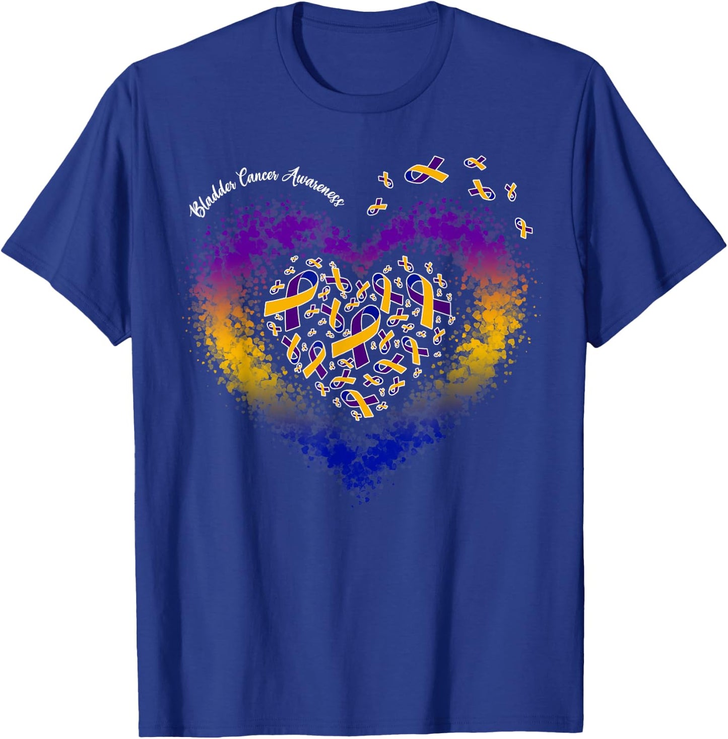 Marigold Blue & Purple Ribbon Heart Bladder Cancer Awareness T-Shirt - T-Shirt | Royal