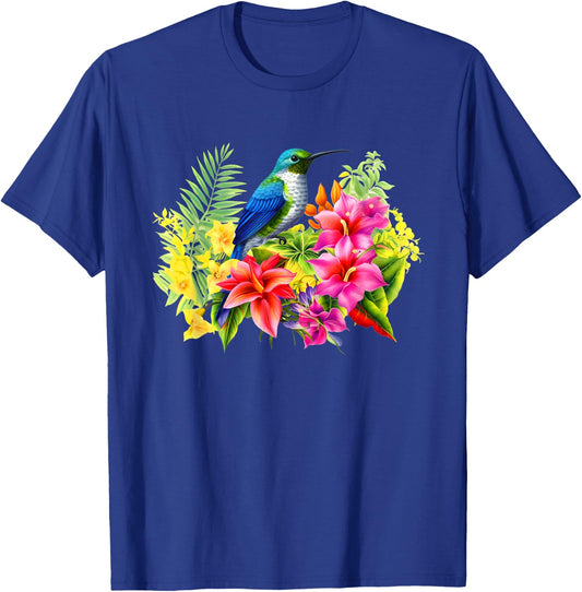 Backyard Birds Watching Watchers Birding Floral Hummingbird T-Shirt - T-Shirt | Royal