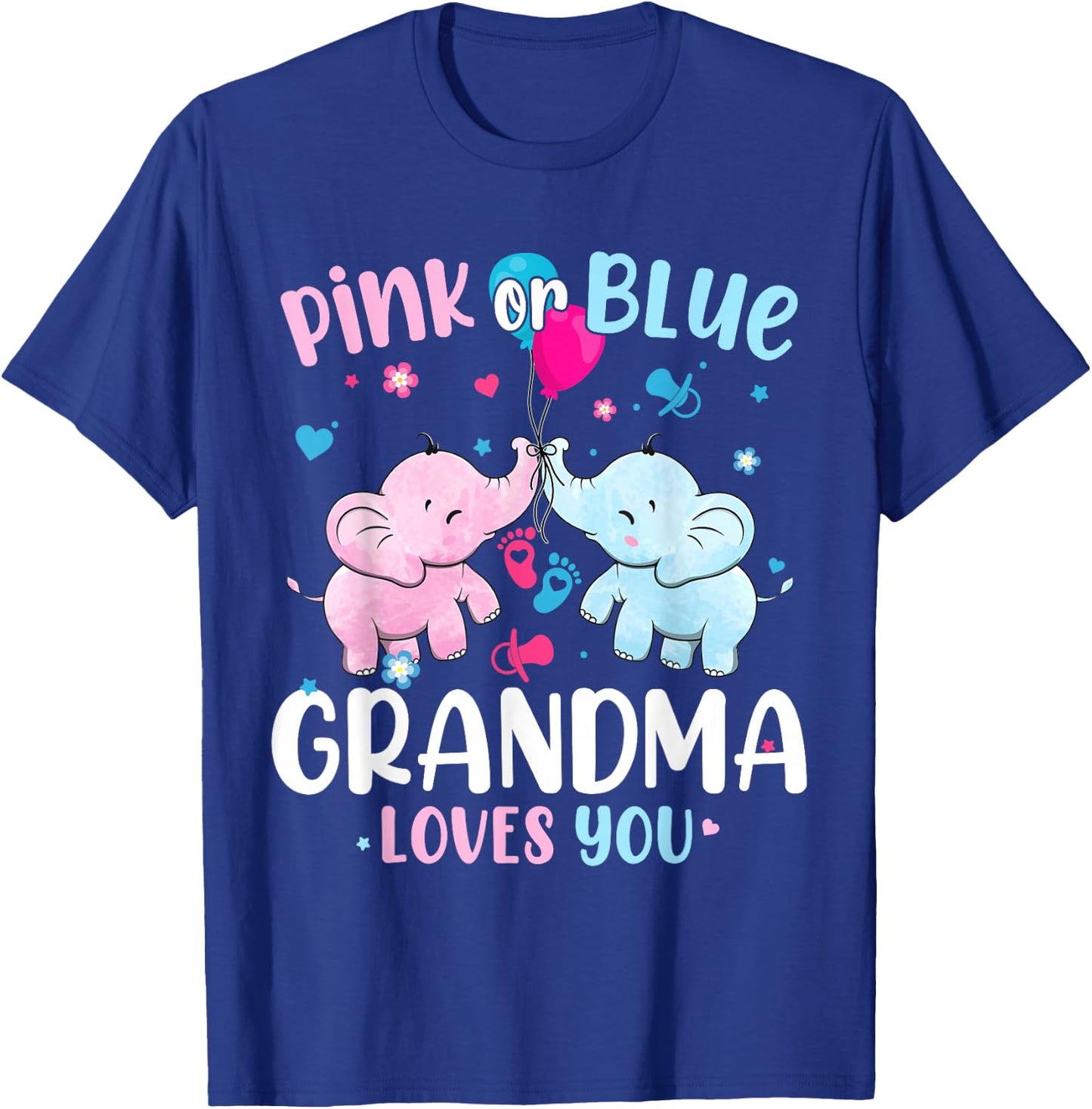 Pink or Blue Grandma Loves You Gender Reveal Elephant T-Shirt - T-Shirt | Royal