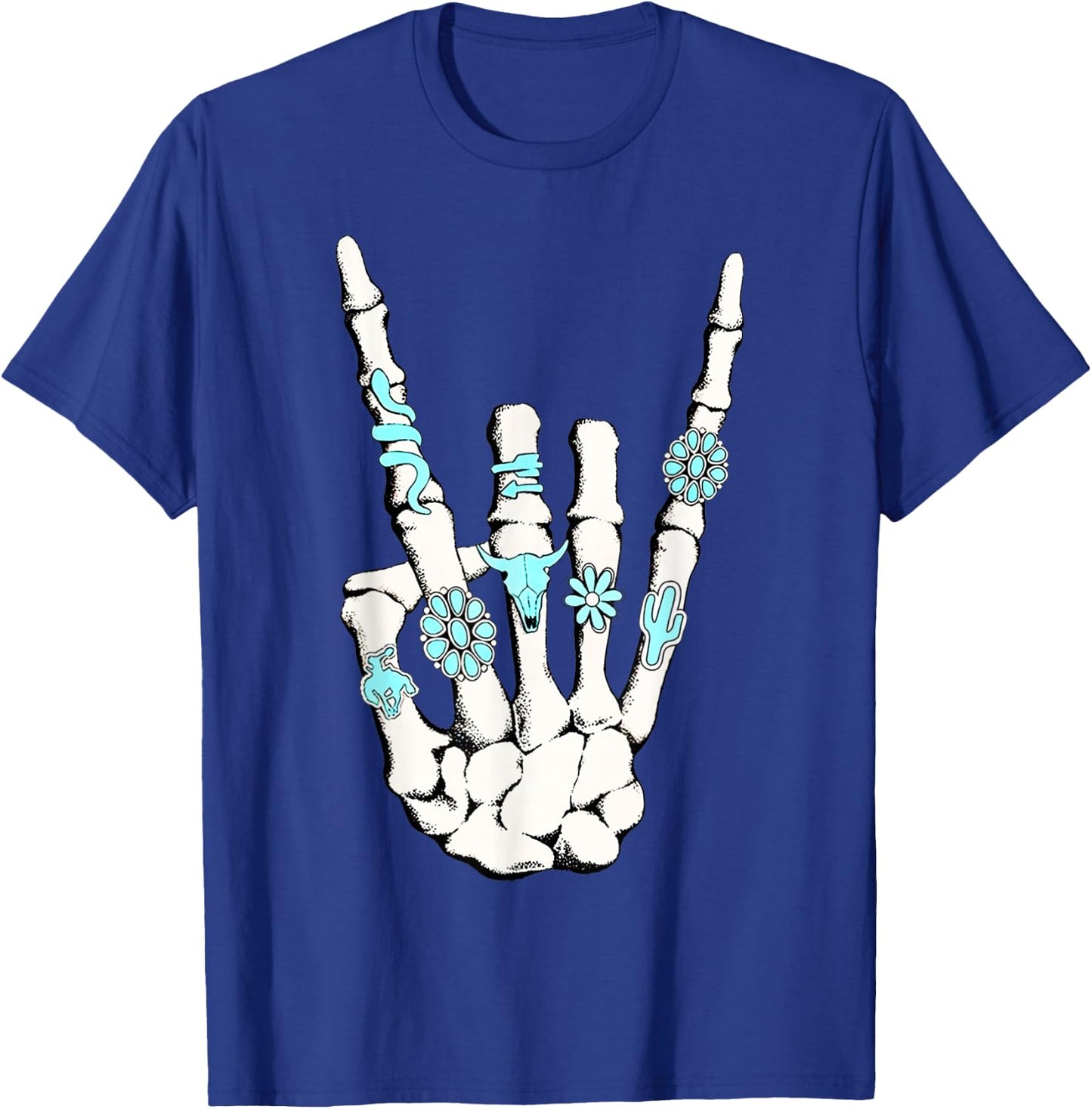 Skeleton with Turquoise Hand Western Skeleton Rings Lover T-Shirt - T-Shirt | Royal