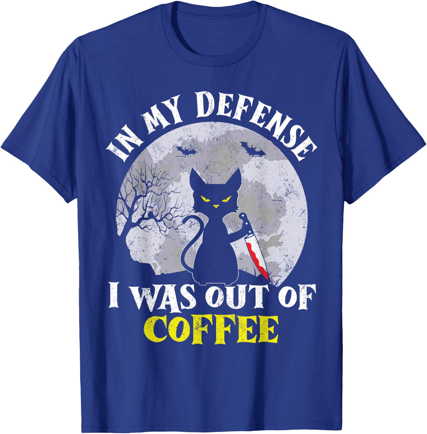 Funny In My Defense Cat Knife Halloween Moon Coffee Men's T-Shirt - T-Shirt | Royal