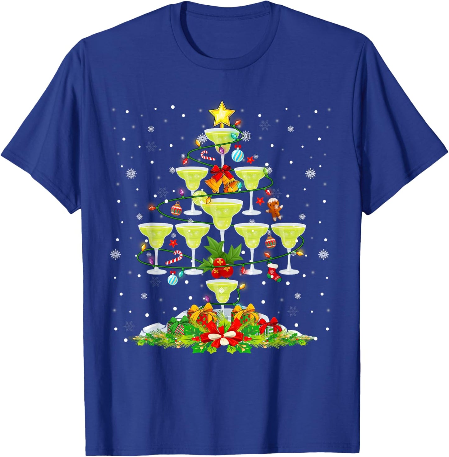 Glasses Of Margarita Christmas Tree Lights Ornaments Xmas T-Shirt - T-Shirt | Royal