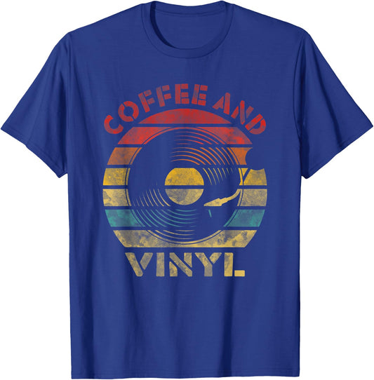 Coffee and Vinyl Retro Record Vintage Music T-Shirt - T-Shirt | Royal