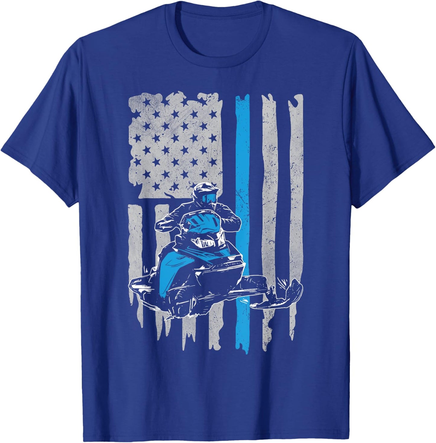 Snowmobile American Flag Vintage Snowmobile Riding T-Shirt - T-Shirt | Royal