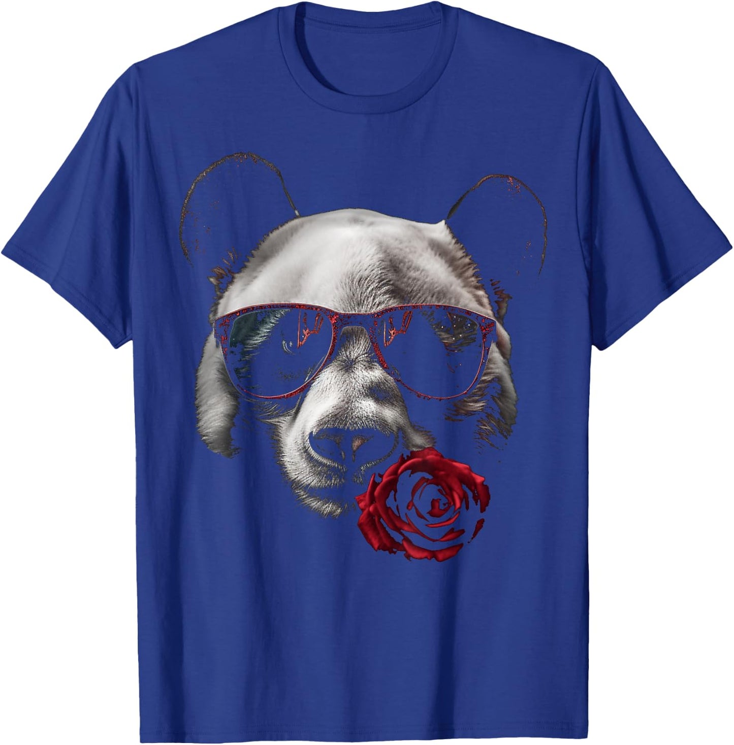 Panda Sunglasses Rose Artwork | Flowers Animal Panda T-Shirt - T-Shirt | Royal