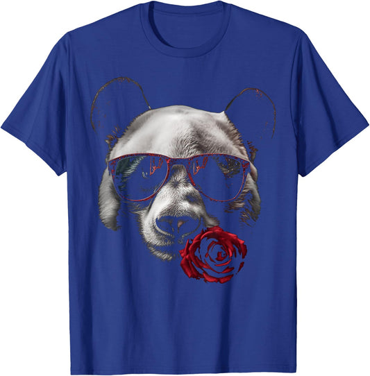 Panda Sunglasses Rose Artwork | Flowers Animal Panda T-Shirt - T-Shirt | Royal
