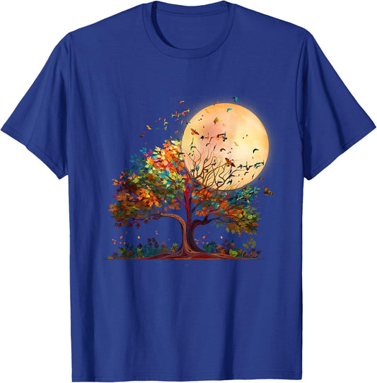 Full Moon Flock Of Birds Tree Outdoor Wildlife Nature Forest T-Shirt - T-Shirt | Royal