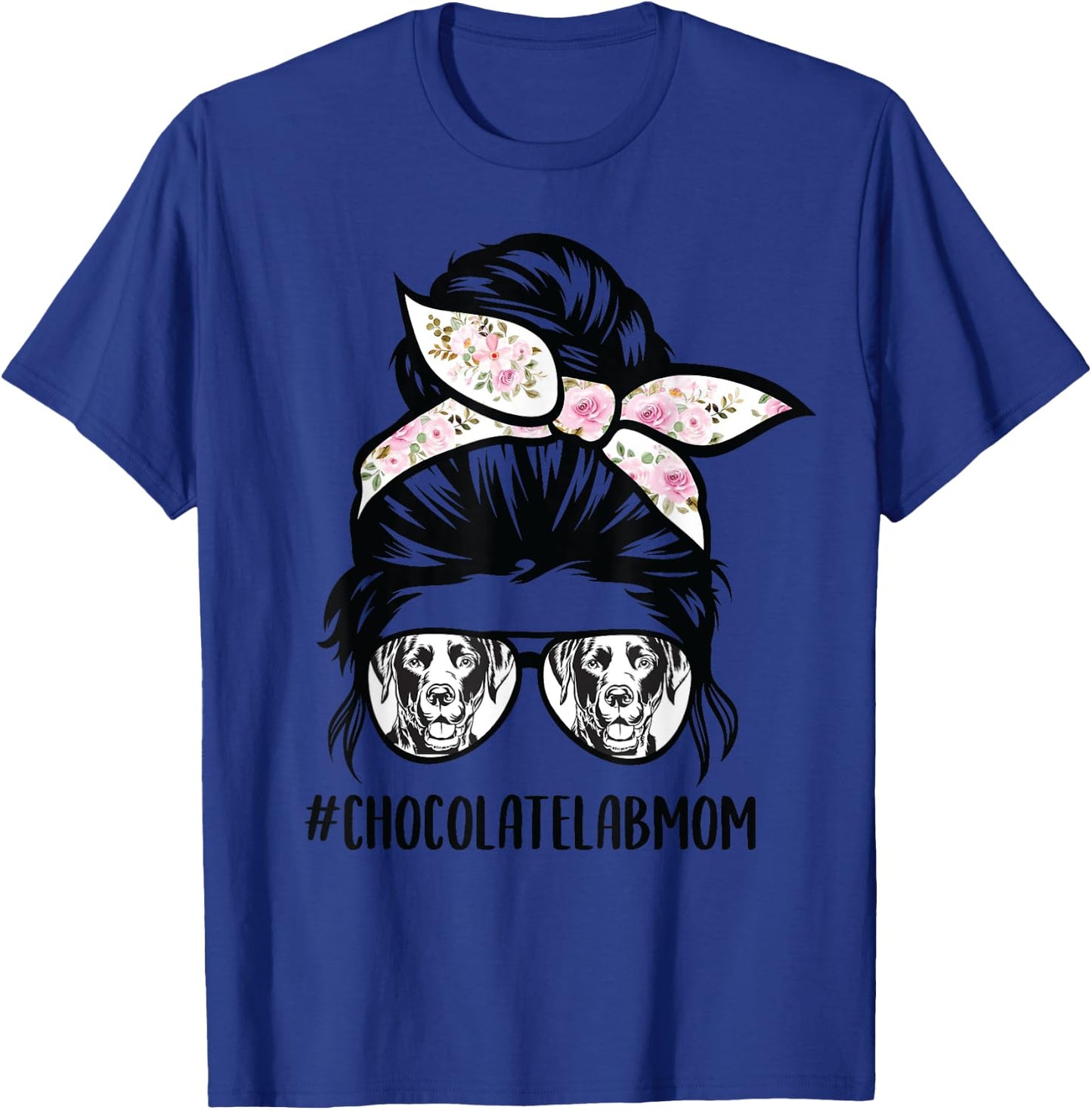 Chocolate Lab mom messy bun hair glasses T-Shirt - T-Shirt | Royal